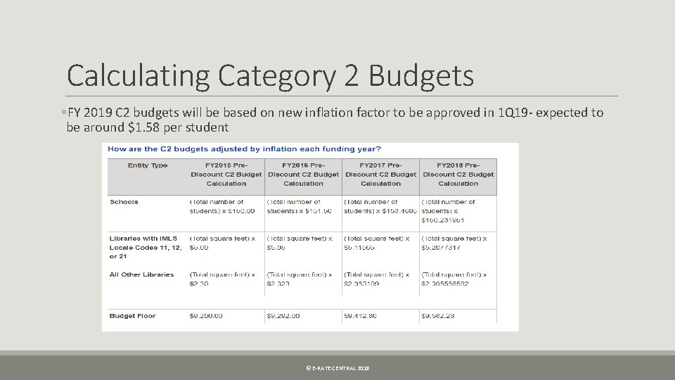 Calculating Category 2 Budgets §FY 2019 C 2 budgets will be based on new