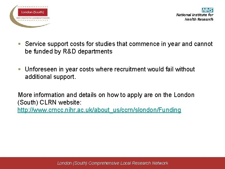 § Service support costs for studies that commence in year and cannot be funded
