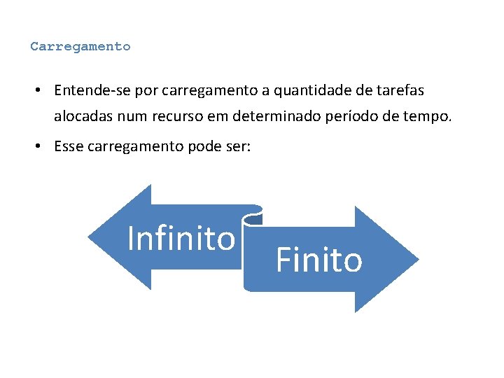 Carregamento • Entende-se por carregamento a quantidade de tarefas alocadas num recurso em determinado Carregamento • Entende-se por carregamento a quantidade de tarefas alocadas num recurso em determinado