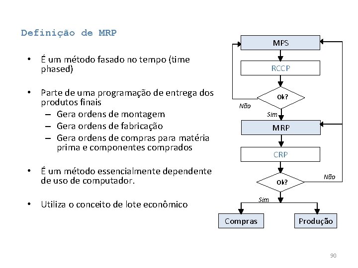 Definição de MRP MPS • É um método fasado no tempo (time phased) • Definição de MRP MPS • É um método fasado no tempo (time phased) •