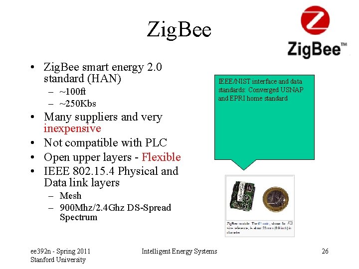 Zig. Bee • Zig. Bee smart energy 2. 0 standard (HAN) – ~100 ft
