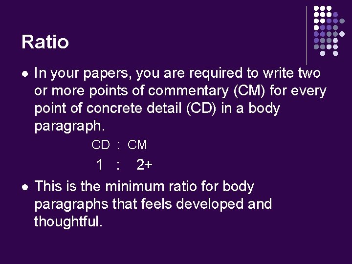 Ratio l In your papers, you are required to write two or more points