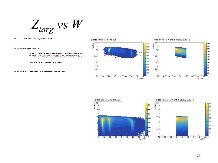 Ztarg vs W • Plots shows a 2 D distributions of W vs. ztarg
