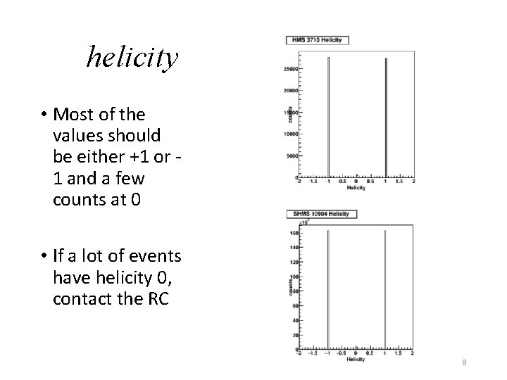 helicity • Most of the values should be either +1 or 1 and a