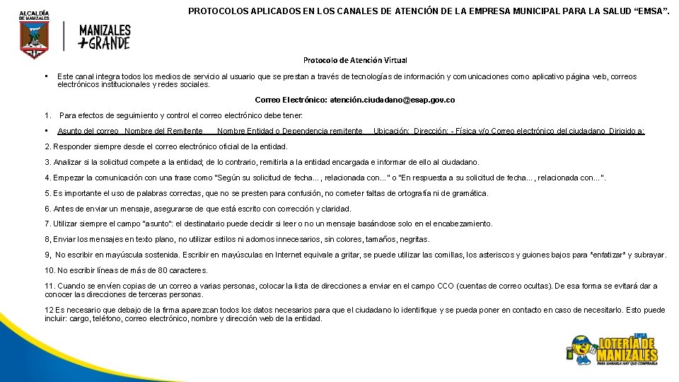 PROTOCOLOS APLICADOS EN LOS CANALES DE ATENCIÓN DE LA EMPRESA MUNICIPAL PARA LA SALUD