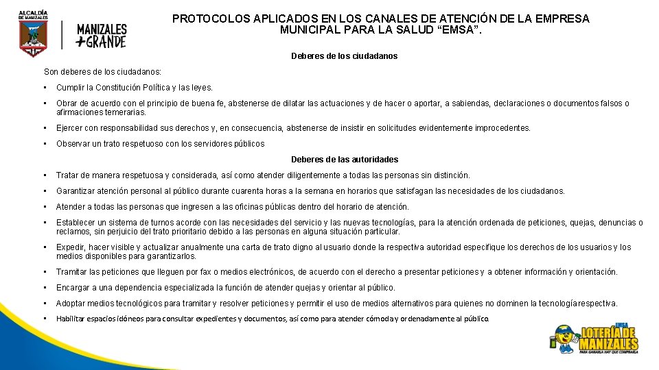 PROTOCOLOS APLICADOS EN LOS CANALES DE ATENCIÓN DE LA EMPRESA MUNICIPAL PARA LA SALUD