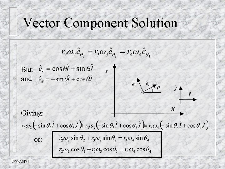 Vector Component Solution But: and Giving: or: 2/22/2021 