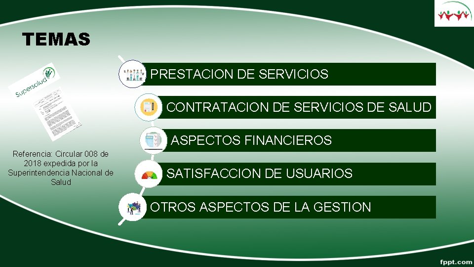 TEMAS PRESTACION DE SERVICIOS CONTRATACION DE SERVICIOS DE SALUD ASPECTOS FINANCIEROS Referencia: Circular 008