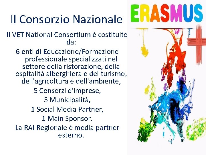 Il Consorzio Nazionale Il VET National Consortium è costituito da: 6 enti di Educazione/Formazione Il Consorzio Nazionale Il VET National Consortium è costituito da: 6 enti di Educazione/Formazione