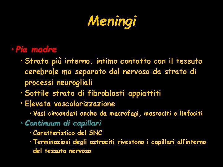 Meningi • Pia madre • Strato più interno, intimo contatto con il tessuto cerebrale