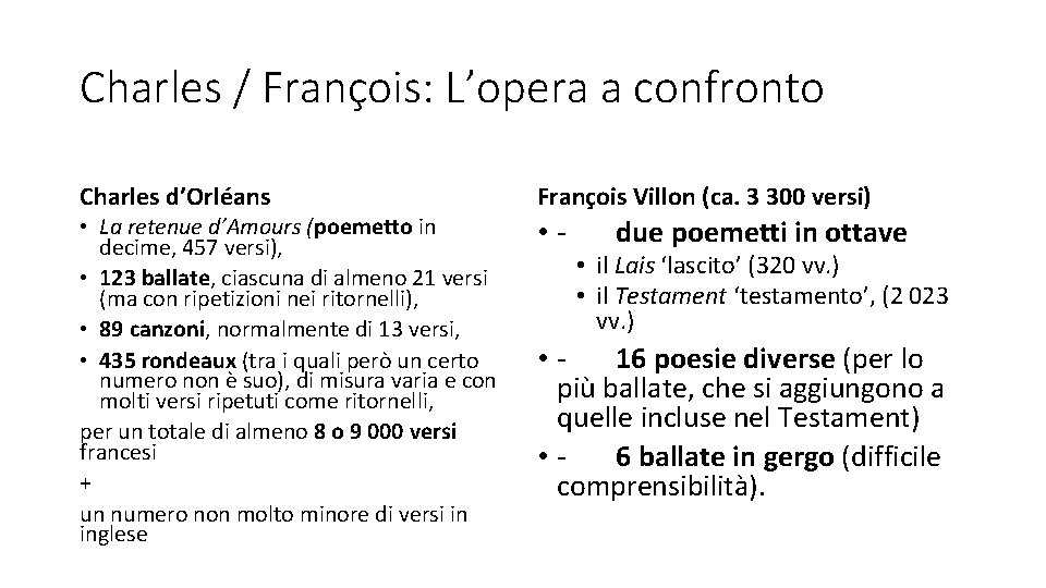 Charles / François: L’opera a confronto Charles d’Orléans • La retenue d’Amours (poemetto in