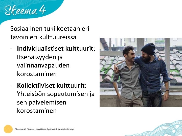 Sosiaalinen tuki koetaan eri tavoin eri kulttuureissa - Individualistiset kulttuurit: Itsenäisyyden ja valinnanvapauden korostaminen