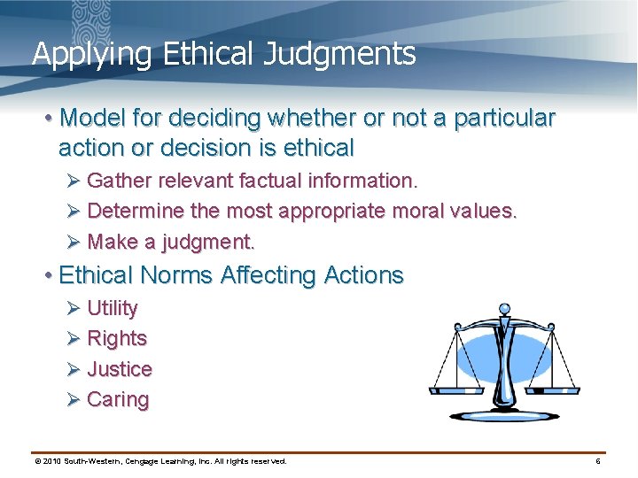 Applying Ethical Judgments • Model for deciding whether or not a particular action or