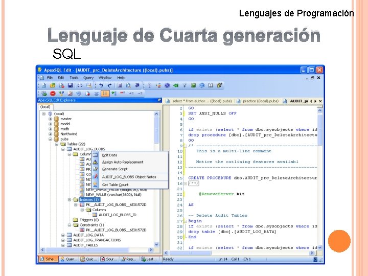 Lenguajes de Programación Lenguaje de Cuarta generación SQL 