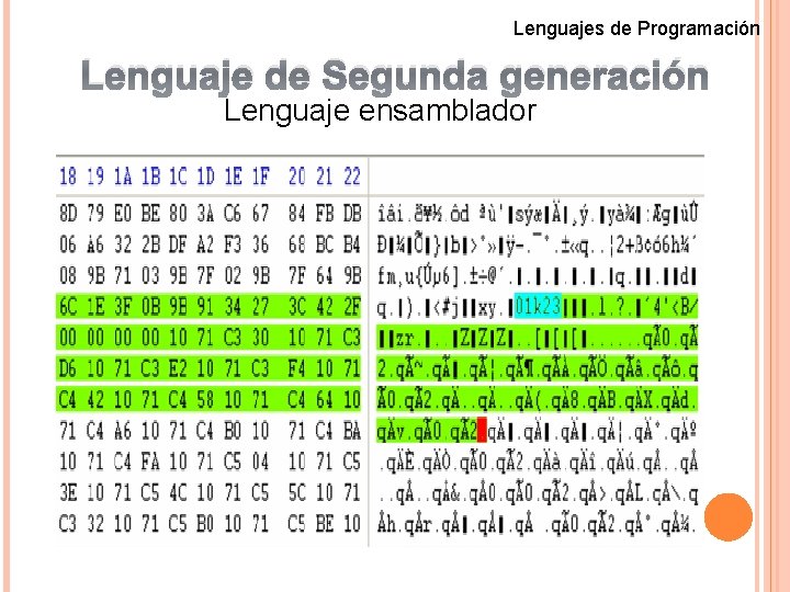 Lenguajes de Programación Lenguaje de Segunda generación Lenguaje ensamblador 