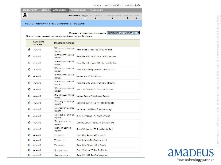 © copyright 2005 - AMADEUS Travel Technology Group S. A. / all rights reserved