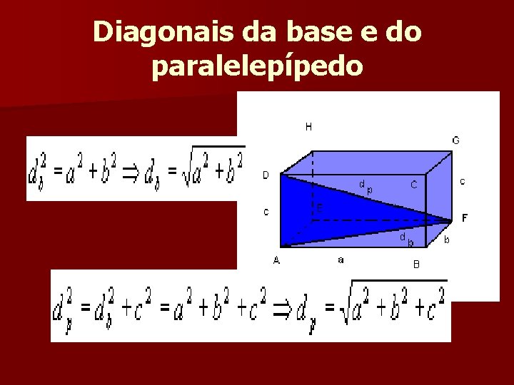 Diagonais da base e do paralelepípedo Diagonais da base e do paralelepípedo