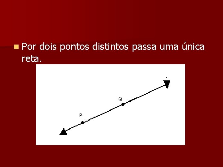 n Por dois pontos distintos passa uma única reta. n Por dois pontos distintos passa uma única reta.