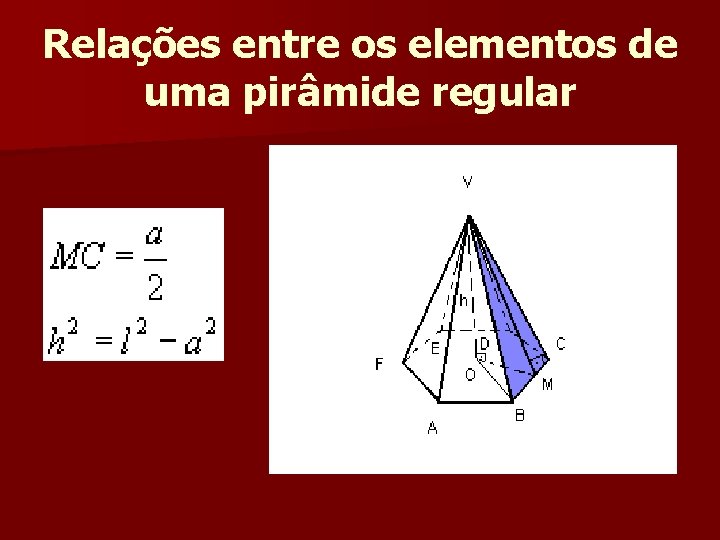Relações entre os elementos de uma pirâmide regular Relações entre os elementos de uma pirâmide regular