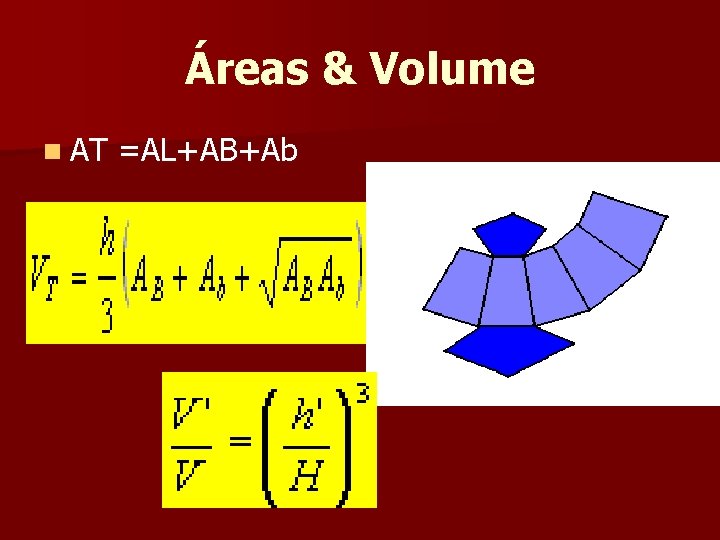 Áreas & Volume n AT =AL+AB+Ab Áreas & Volume n AT =AL+AB+Ab
