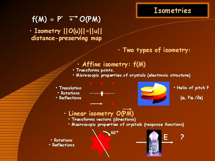 Isometries f(M) = P’ + O(PM) • Isometry ||O(u)||=||u|| distance-preserving map • Two types