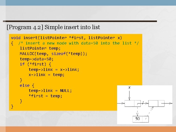 [Program 4. 2] Simple insert into list void insert(list. Pointer *first, list. Pointer x)