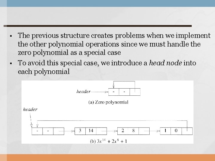 § § The previous structure creates problems when we implement the other polynomial operations