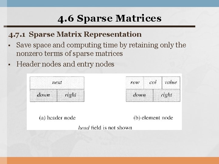 4. 6 Sparse Matrices 4. 7. 1 Sparse Matrix Representation § Save space and