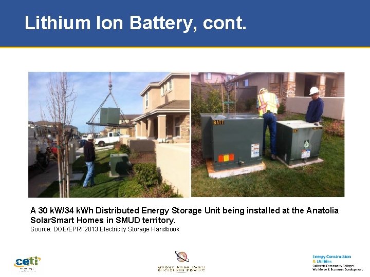 Lithium Ion Battery, cont. A 30 k. W/34 k. Wh Distributed Energy Storage Unit