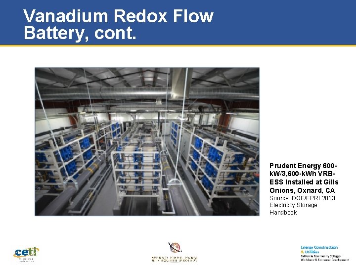 Vanadium Redox Flow Battery, cont. Prudent Energy 600 k. W/3, 600 -k. Wh VRBESS