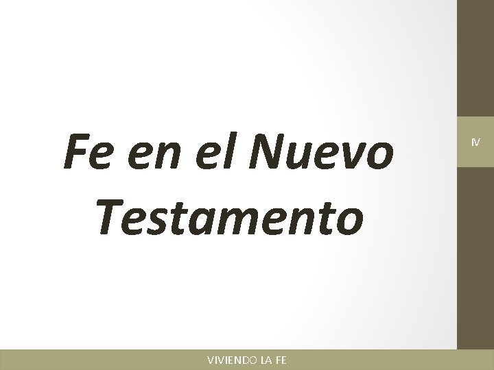 Fe en el Nuevo Testamento VIVIENDO LA FE IV 