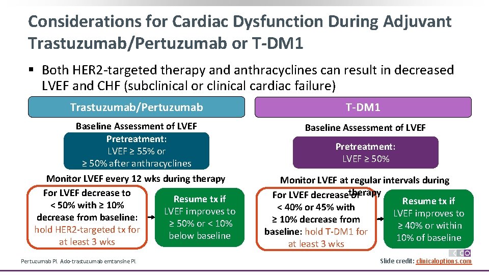 Considerations for Cardiac Dysfunction During Adjuvant Trastuzumab/Pertuzumab or T-DM 1 § Both HER 2