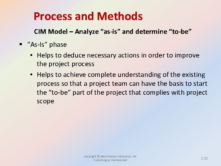 Process and Methods CIM Model – Analyze “as-is” and determine “to-be” § ”As-Is” phase Process and Methods CIM Model – Analyze “as-is” and determine “to-be” § ”As-Is” phase