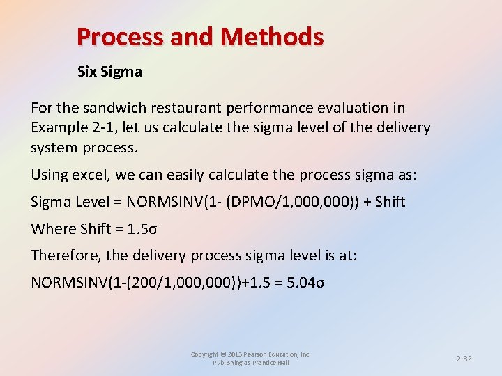 Process and Methods Six Sigma For the sandwich restaurant performance evaluation in Example 2 Process and Methods Six Sigma For the sandwich restaurant performance evaluation in Example 2