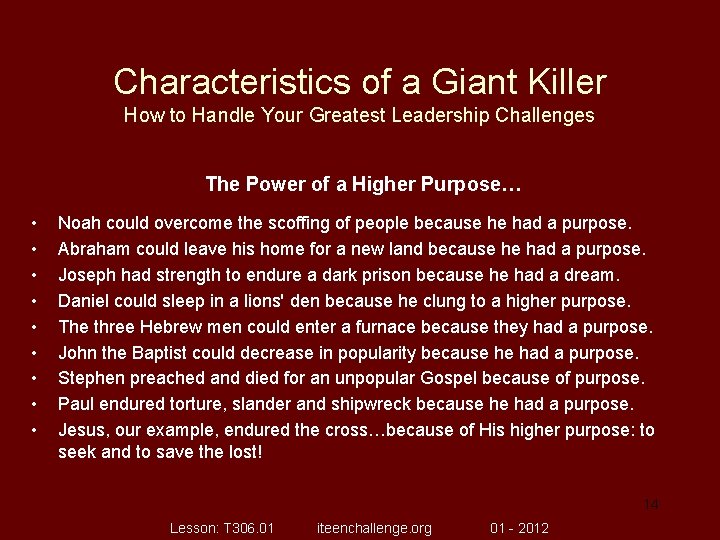 Characteristics of a Giant Killer How to Handle Your Greatest Leadership Challenges The Power