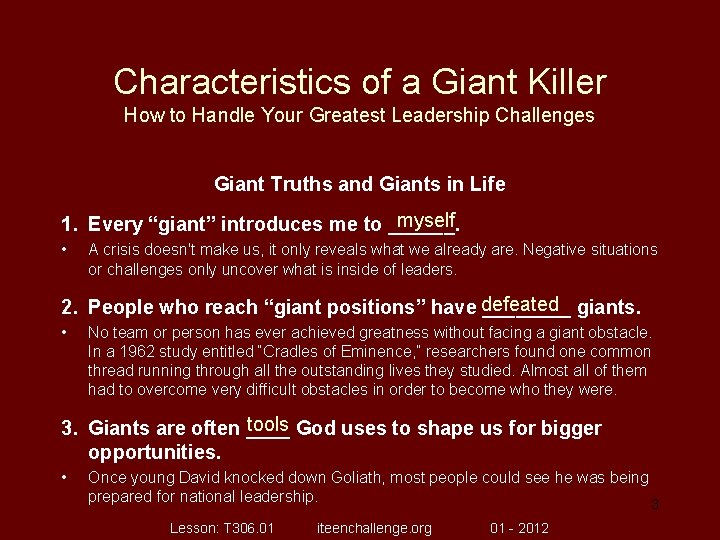 Characteristics of a Giant Killer How to Handle Your Greatest Leadership Challenges Giant Truths