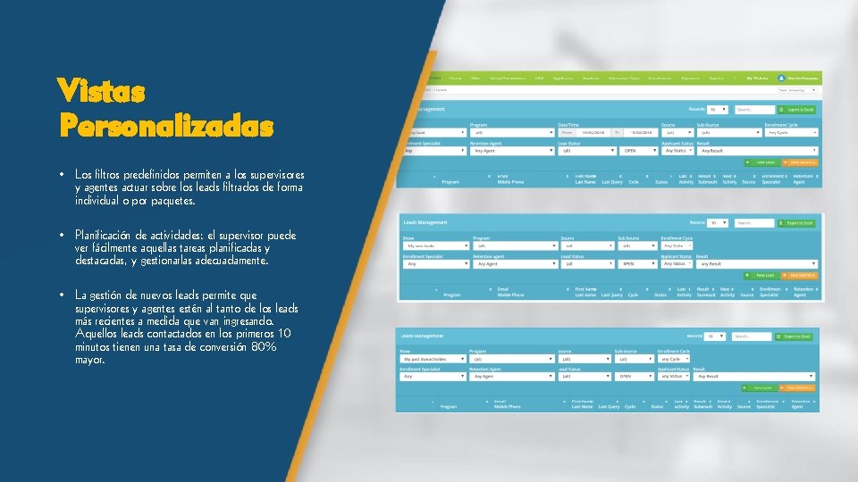 Vistas Personalizadas • Los filtros predefinidos permiten a los supervisores y agentes actuar sobre