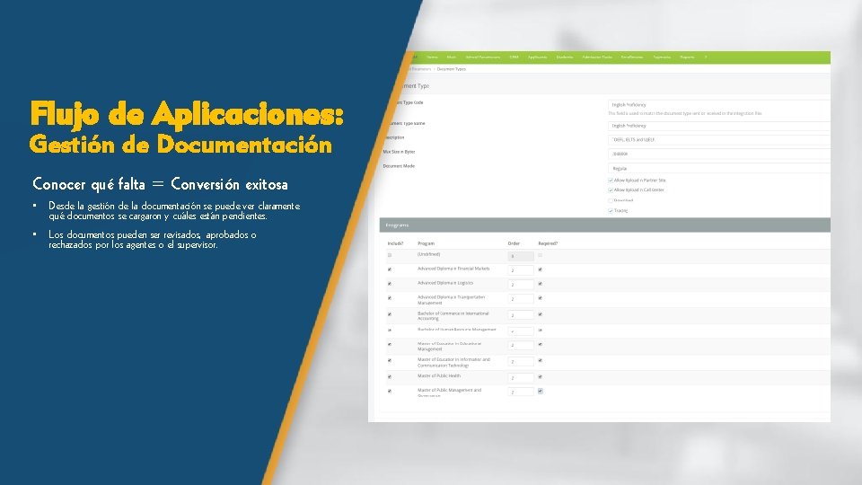 Flujo de Aplicaciones: Gestión de Documentación Conocer qué falta = Conversión exitosa • Desde