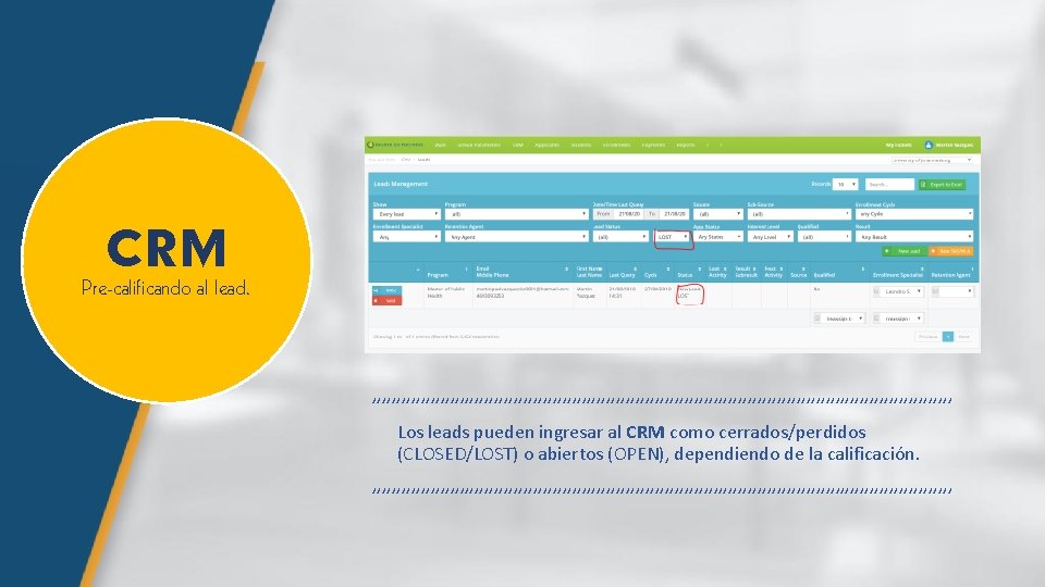 CRM Pre-calificando al lead. , , , , , , , , , ,