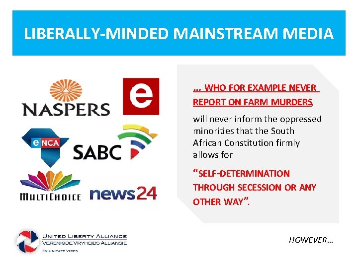 LIBERALLY-MINDED MAINSTREAM MEDIA … WHO FOR EXAMPLE NEVER REPORT ON FARM MURDERS, will never