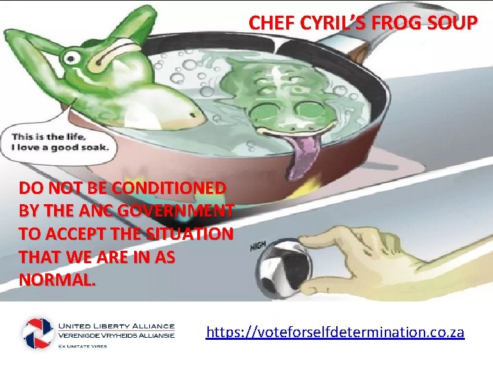 CHEF CYRIL’S FROG SOUP DO NOT BE CONDITIONED BY THE ANC GOVERNMENT TO ACCEPT