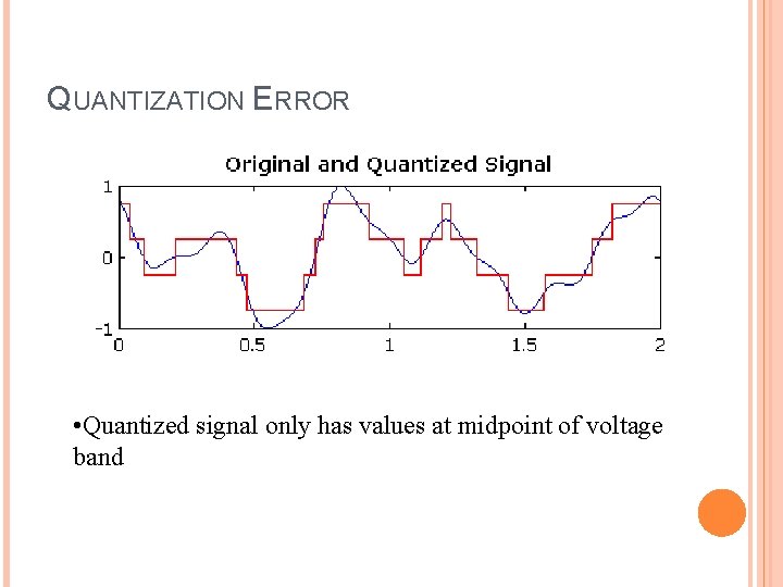 QUANTIZATION ERROR • Quantized signal only has values at midpoint of voltage band 