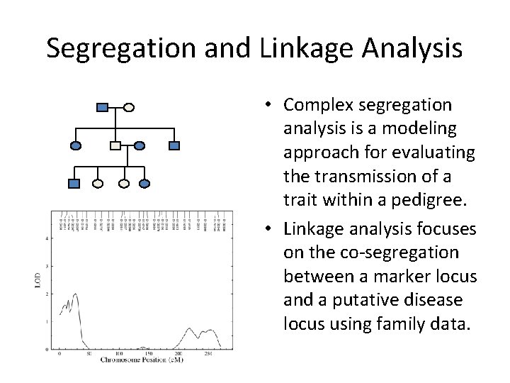 Segregation and Linkage Analysis • Complex segregation analysis is a modeling approach for evaluating
