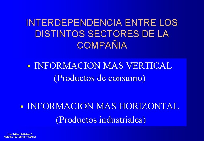 INTERDEPENDENCIA ENTRE LOS DISTINTOS SECTORES DE LA COMPAÑIA § § INFORMACION MAS VERTICAL (Productos