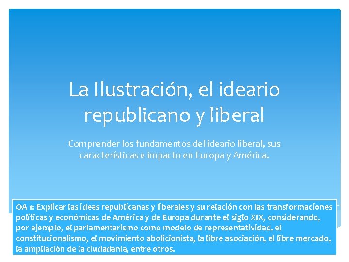 La Ilustración, el ideario republicano y liberal Comprender los fundamentos del ideario liberal, sus