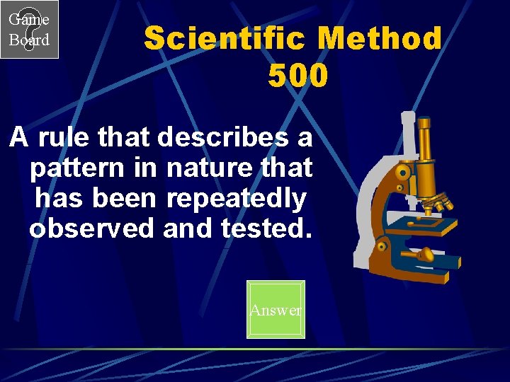Game Board Scientific Method 500 A rule that describes a pattern in nature that