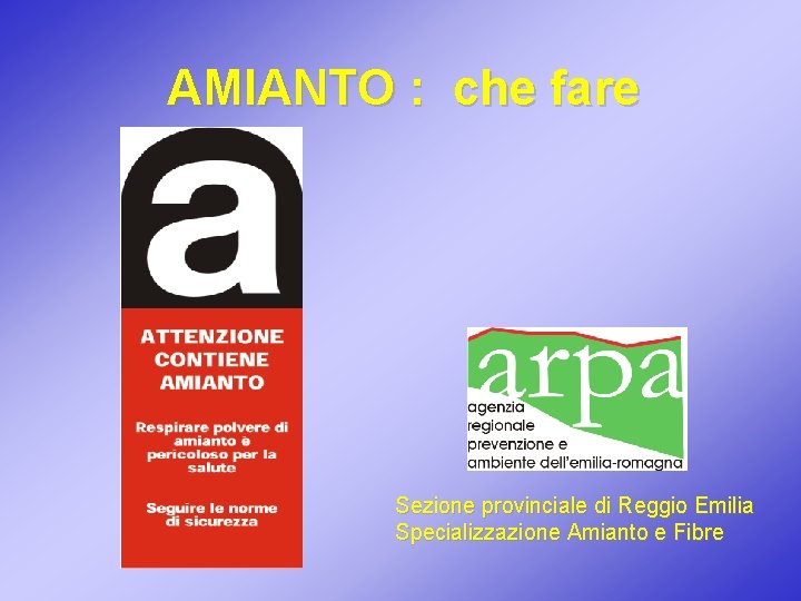 AMIANTO : che fare Sezione provinciale di Reggio Emilia Specializzazione Amianto e Fibre 