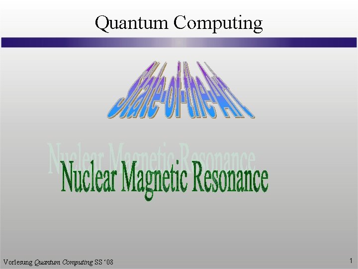 Quantum Computing Vorlesung Quantum Computing SS ‘ 08 1 