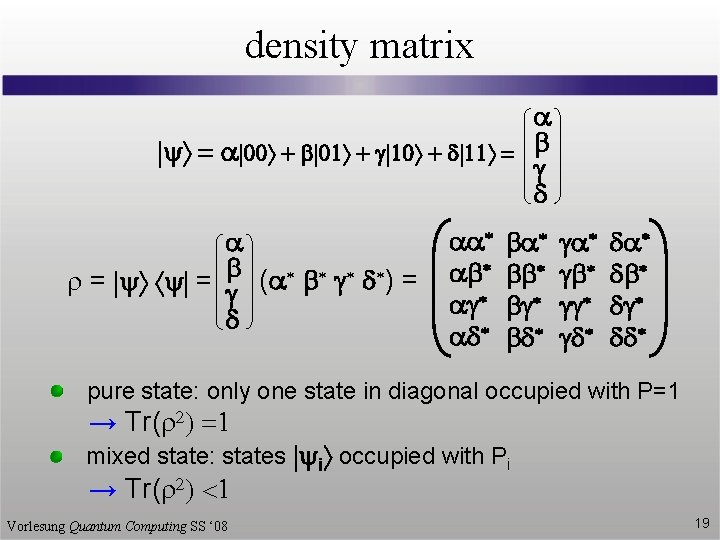 density matrix a |y = a|00 + b|01 + g|10 + d|11 = b