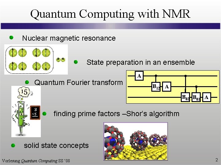 Quantum Computing with NMR Nuclear magnetic resonance State preparation in an ensemble Quantum Fourier